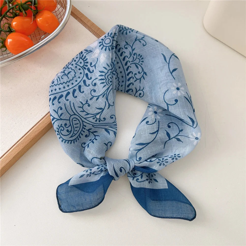 Fashion Women Printing Cotton Linen Small Square Scarf Summer Scarf Women'S Versatile Paisley Scarf Head Band Hair Accessories