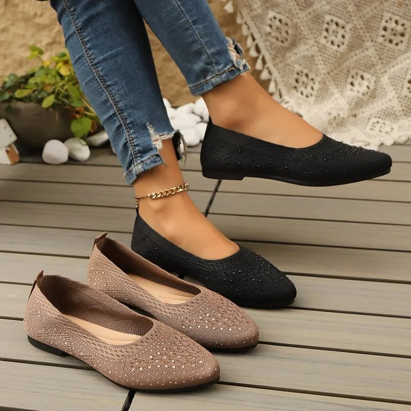 Elastic Knitting Flats Slip on Shoes for Women Summer Breathable Soft Loafers Woman Lightweight Casual Shoes Mom Moccasins