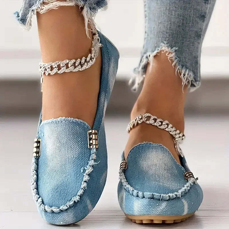 Women Flats round Toe Thick Bottom Walking Flat Shoes Women New Casual Denim Shoes Spring Autumn Vintage Chunky Sneakers Women