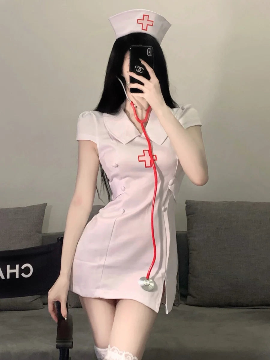 Halloween New Arrival Sexy Women'S Angel Doctor Cosplay Costume Adult Maid Nurse Uniform Role Play Theme Party Dress with Hood