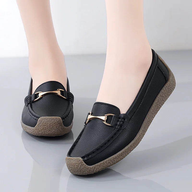 2025 New Spring /Autumn Women Flats Genuine Leather Moccasins Woman Casual Shoes Slip-On Loafers Female Boat Shoes Big Size 44