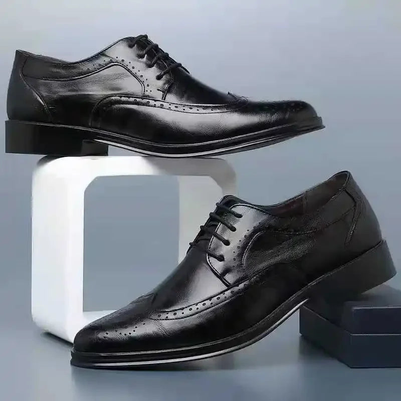 Shoes Men Leather Original New Men Wingtip Oxford Shoes Genuine Calfskin Leather Brogue Dress Shoes Classic Business Formal Shoe