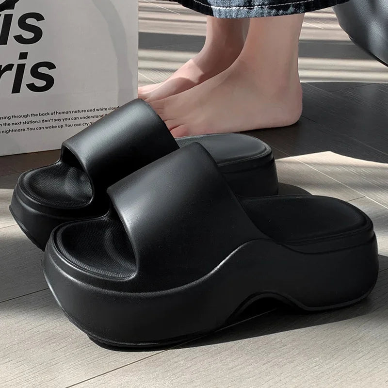Solid Color EVA Platform Slippers Women Thick Sole Non Slip Beach Slides Sandals Lady Summer Soft Sole Wedge Heel Slipper