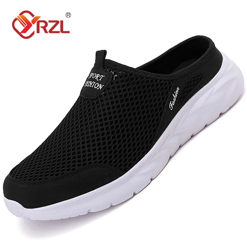 Mens Half Slippers Summer Breathable Mesh Mens Shoes Outdoor Casual Walking Shoes Large Flat Light Mesh Slippers Sandals