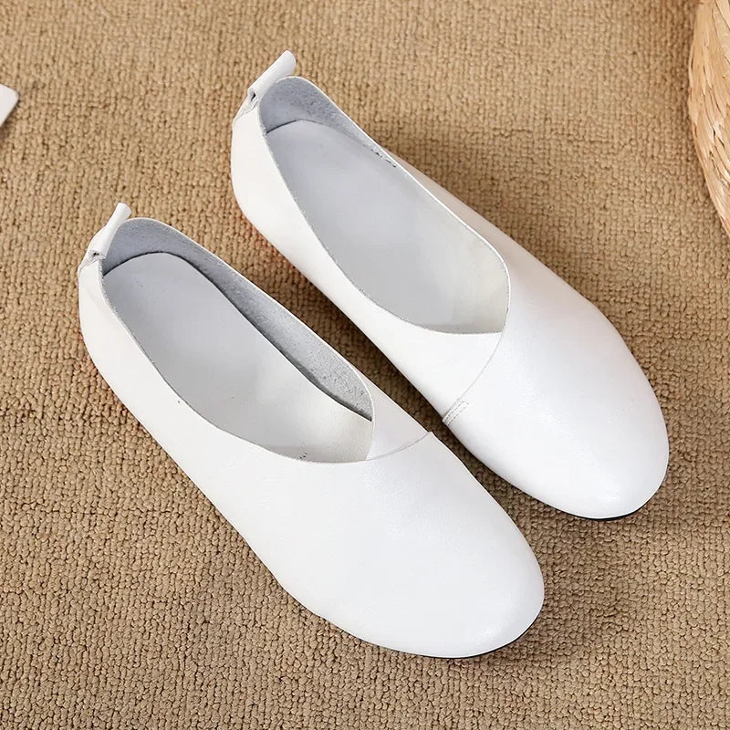 2022 Genuine Leather Flat Shoes Woman Hand-Sewn Leather Loafers Cowhide Flexible Spring Casual Shoes Women Flats Women Shoes