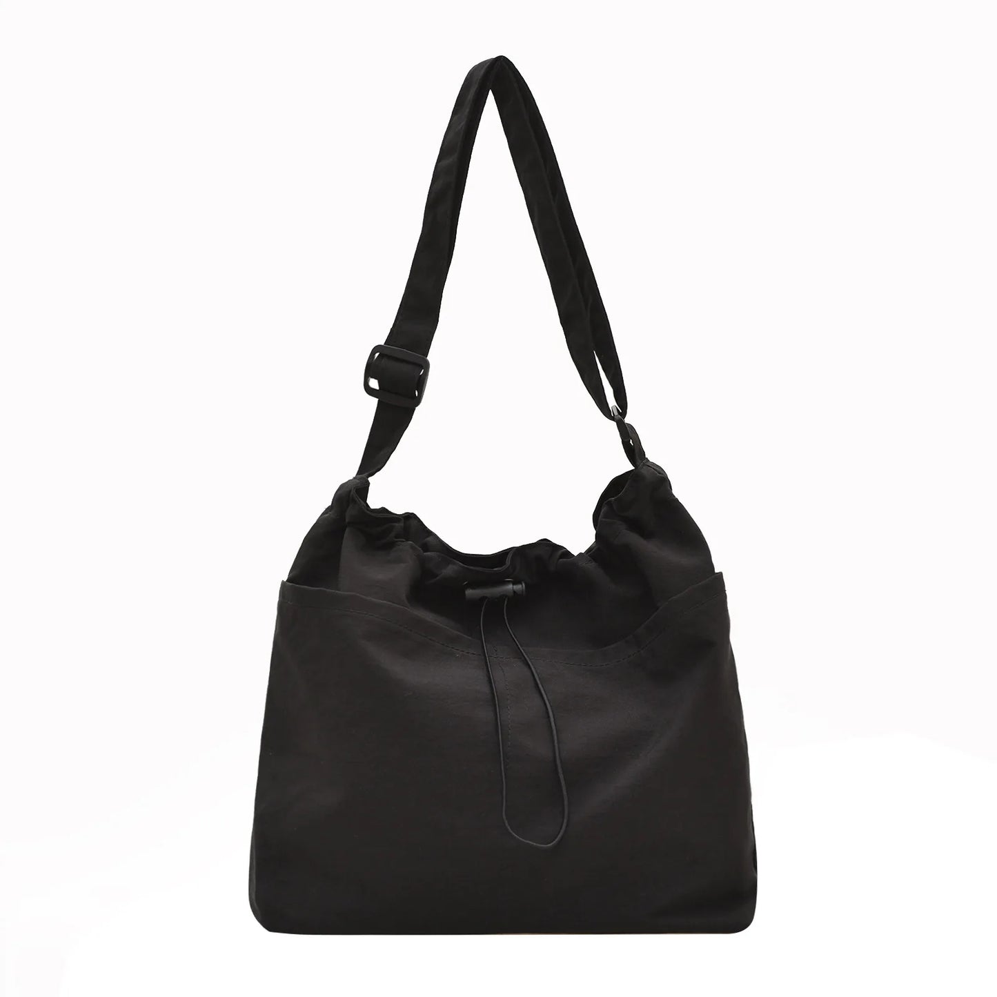 Washed Fabric Pleats Bucket Bag, Made Waterproof Nylon Drawstring Fold Cross Body Bags, Casual Versatile Shoulder Messenger Bag