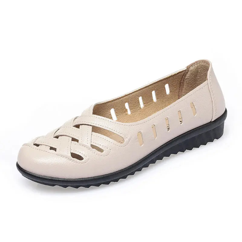 Woven Leather Loafers Women'S Braided Flats Autumn Shoes Cross Tied Women Summer Hollow Breathable Shallow Shoes Female Loafers