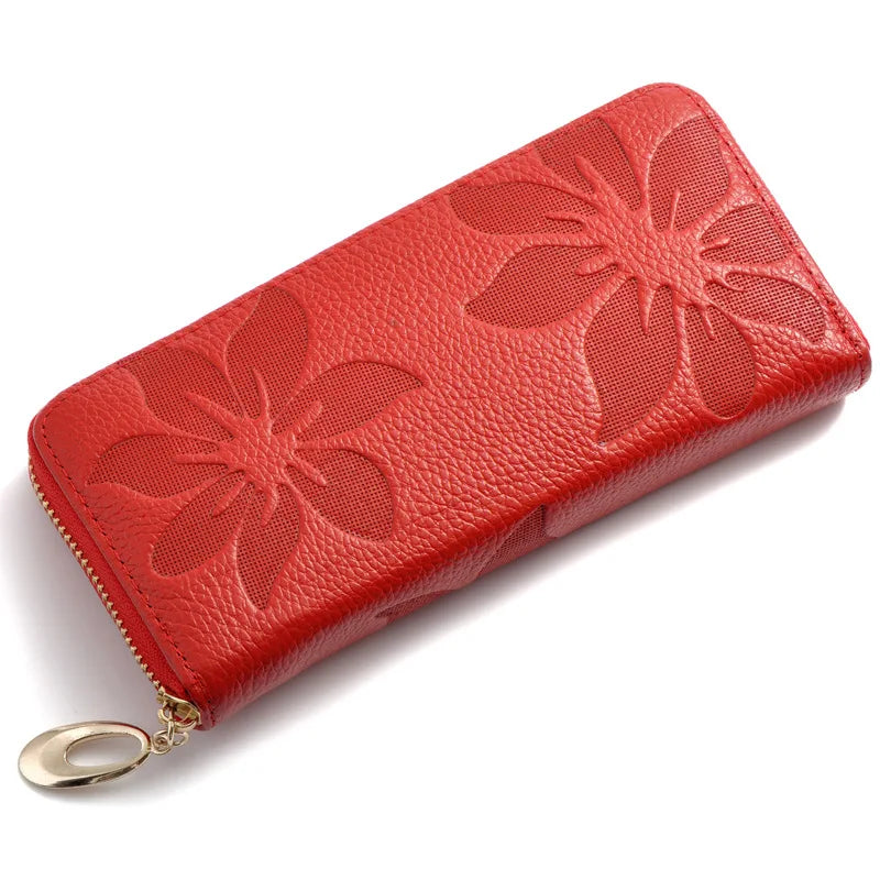 Genuine Leather Women Long Wallets Female Fashion Zipper Coin Purse Lady Luxury Money Bag Credit Cards Clutch Large Phone Wallet