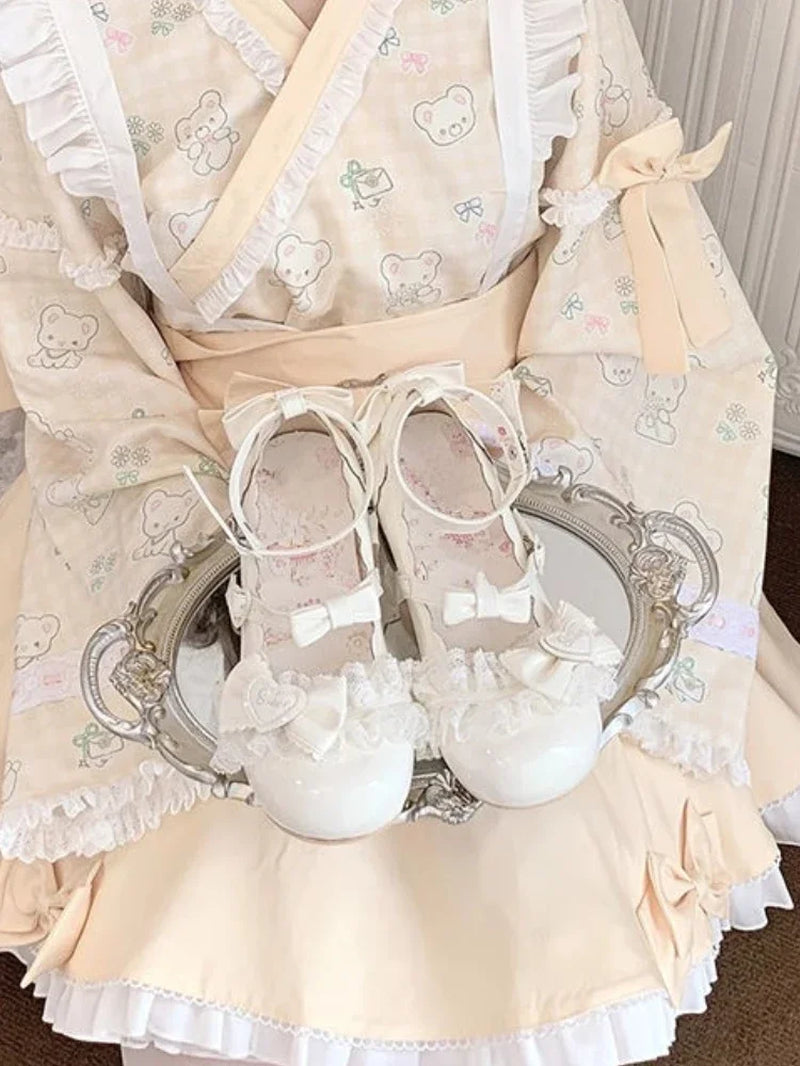 Women'S Sweet Lovely Mary Jane Shoes Court Style Bow Lolita Low Heel Small Leather Shoes Female Summer Elegant Princess Shoes