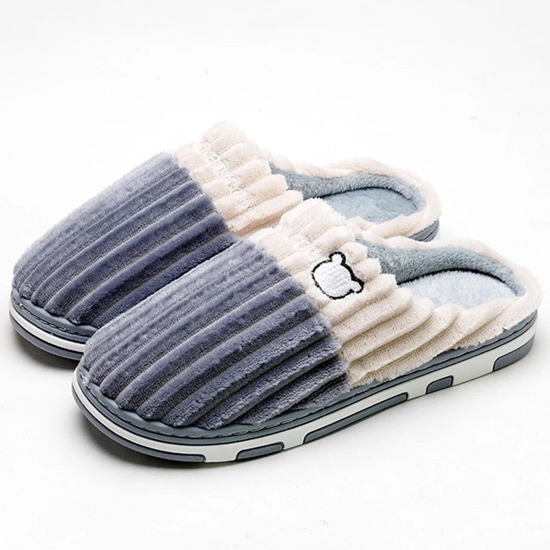 Smile Pop Women Confinement Soft Cotton Slippers Warm Non-Slip Plush Home Cotton Slippers Men Winter Couple Cotton Slippers
