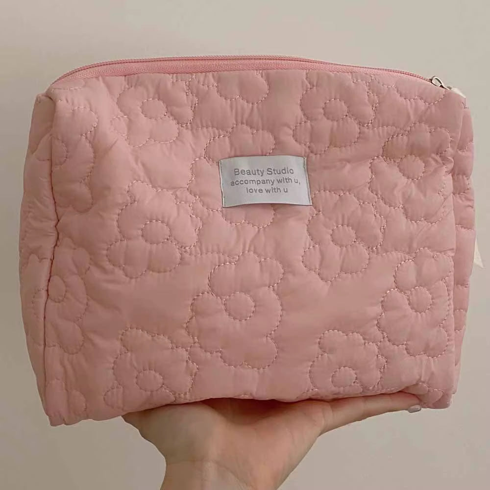Soft Flower Pattern Cosmetic Bag Portable Makeup Packaging Display Storage Organizer Large Capacity Female Travel Wash Pouch