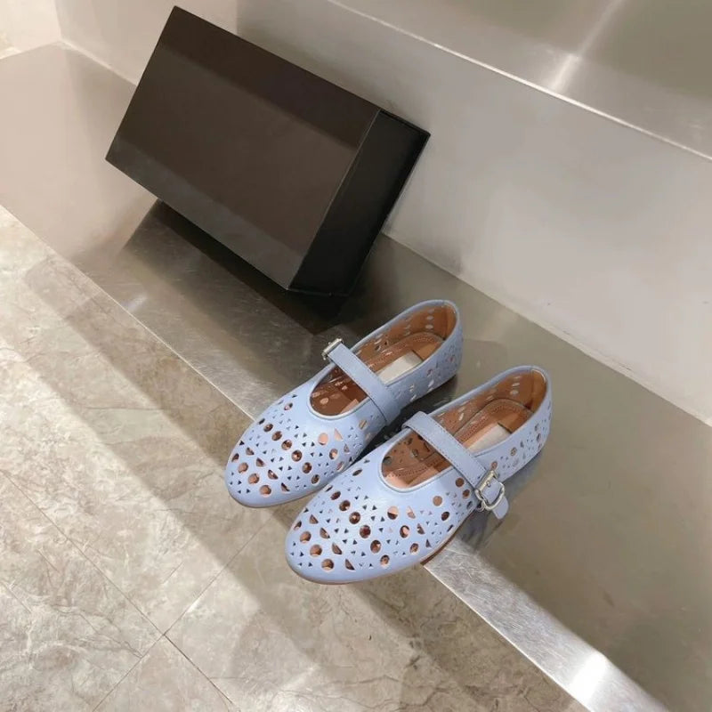 Round Toe One-Strap Single Shoes PU Leather Shallow Low-Cut Square Heel Rubber Sole Low Heel Less3Cm Women'S Comfort Dress Shoes