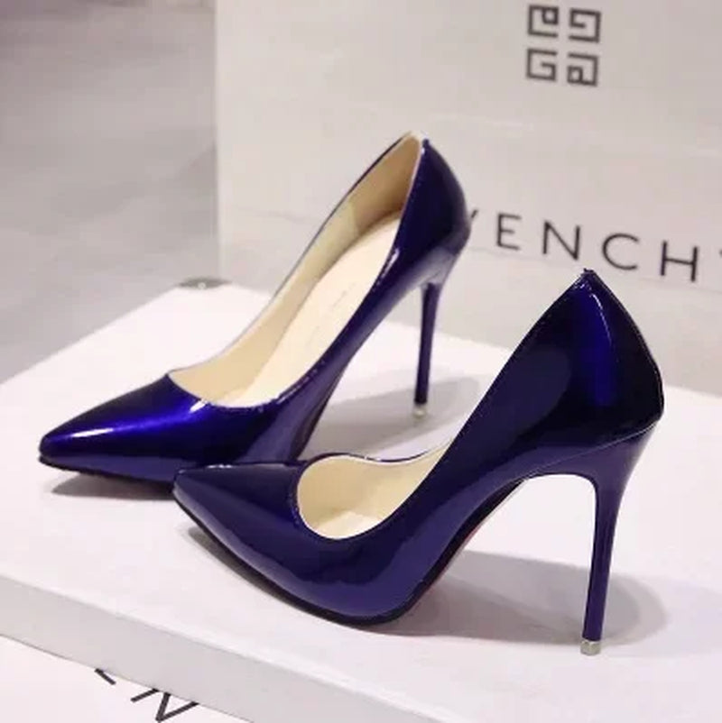 Nude Pumps for Women High Heel Shoes Female Fashion Patent Leather Sexy Pointed Toe Thin Heel Wedding Shoes plus Size 34-44