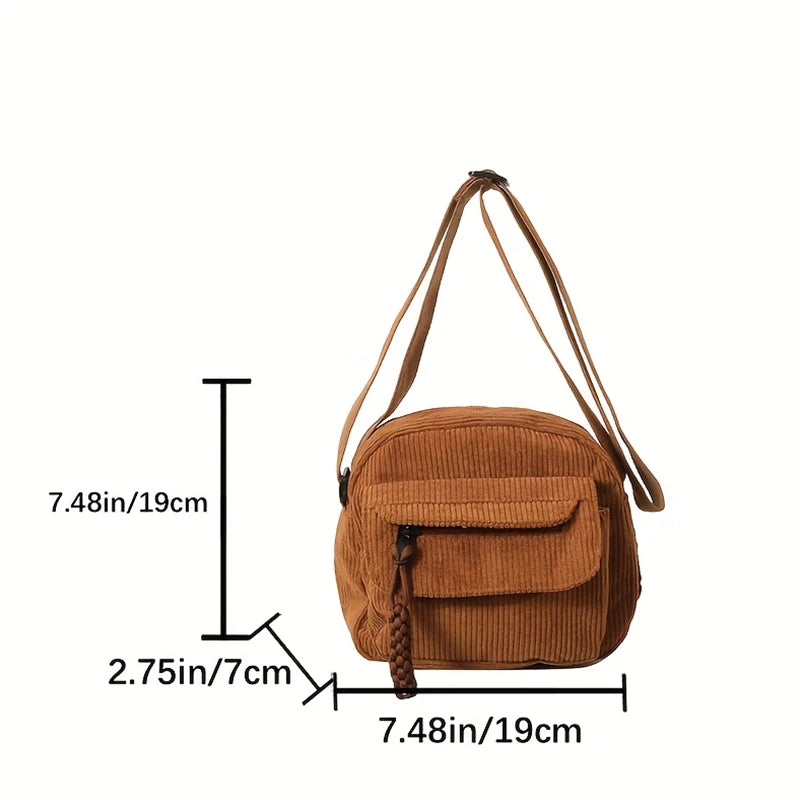 Korean Harajuku Messenger Bags Corduroy Women'S Small Shoulder Bag Teenager Girl Crossbody Bag Cute Tote Student Bolsa