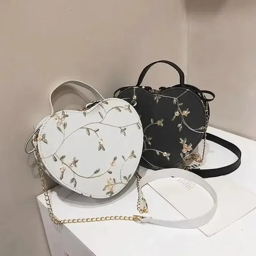 1 Pcs Women PU Leather Shoulder Bag Leisure Spring Summer Heart-Shaped Handbag Crossbody Bags Zipper