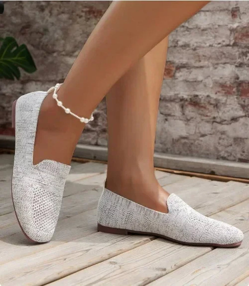 Solid Color Square Toe Mesh Loafers Shallow Women Flats Shoes Soft Bottom Knit Ballet Flats Shoes Casual Slip on Boat Shoes 2024