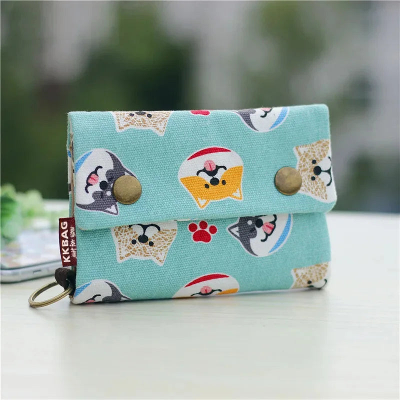 Canvas Cartoon Totoro Cat Printed Dog Women Fold Short Wallet Organizer Cute Mini Money Key Bag Coin Pocket Purse for Children