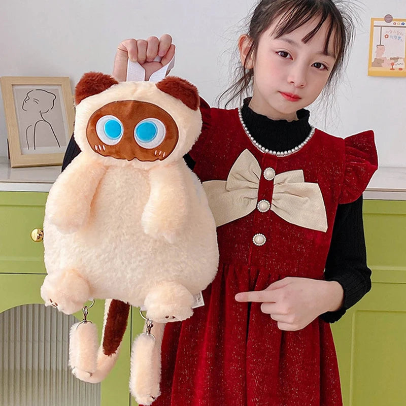 Kids Kawaii Plush Cute Soft Big Eyes Cat Toy Backpack Large-Capacity Stuffed Animals Bags Boys Girls Toy School Shoulder Bags