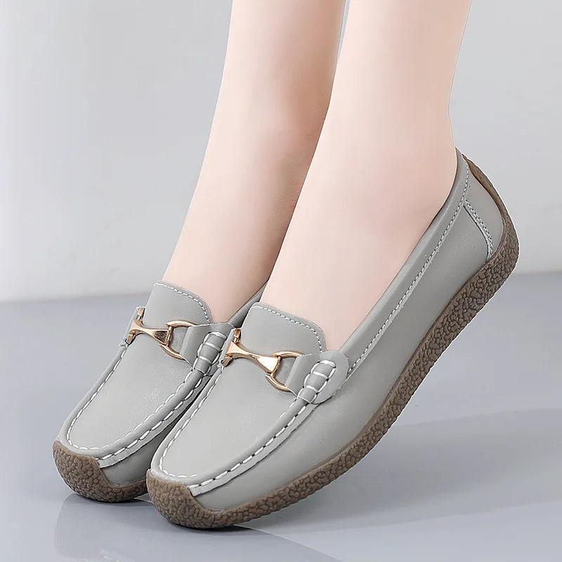 2025 New Spring /Autumn Women Flats Genuine Leather Moccasins Woman Casual Shoes Slip-On Loafers Female Boat Shoes Big Size 44