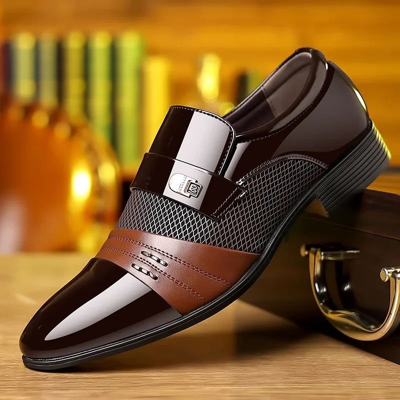 Classic Business Dress Men Shoes Formal Slip on Dress Shoes Mens Oxfords Footwear Elegent Leather Shoes for Men Loafers Wine Red