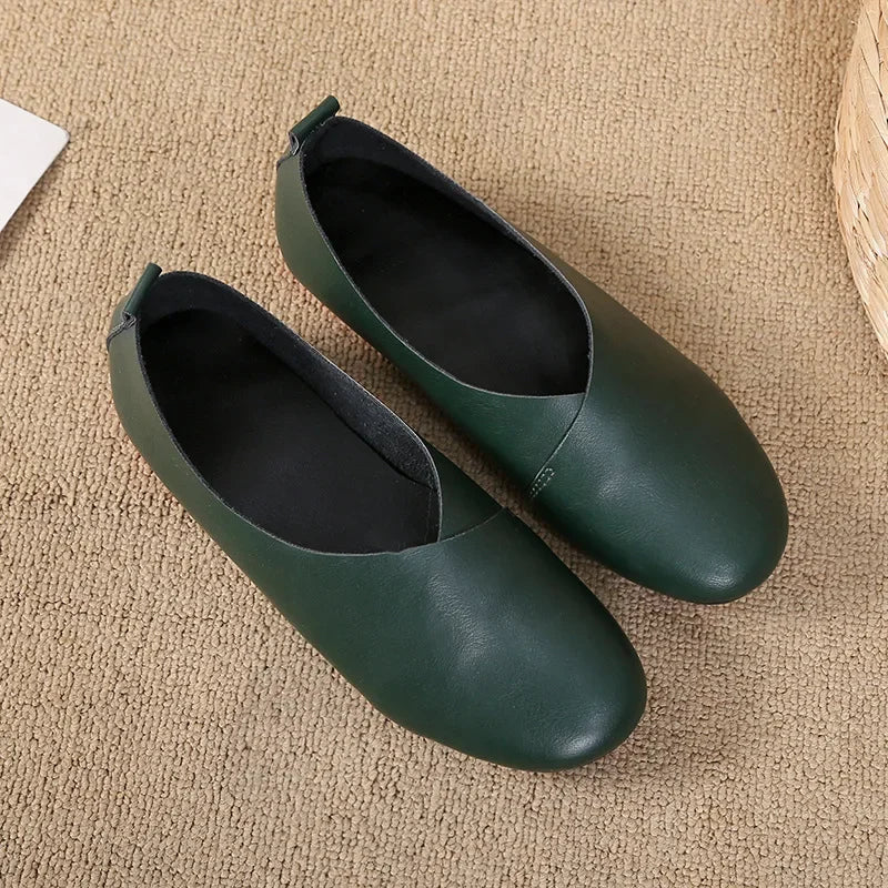 2022 Genuine Leather Flat Shoes Woman Hand-Sewn Leather Loafers Cowhide Flexible Spring Casual Shoes Women Flats Women Shoes