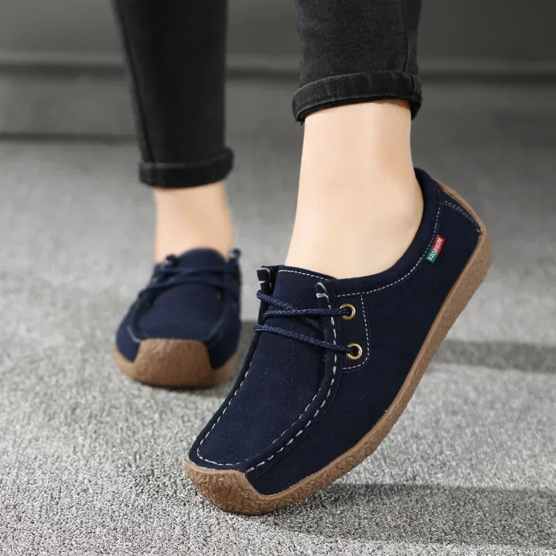 New Arrival Women Casual Shoes 2025 Suede Leather Flats Sneakers Lace up Moccasins Ladies Shoes Fashion Loafers plus Size 35-42