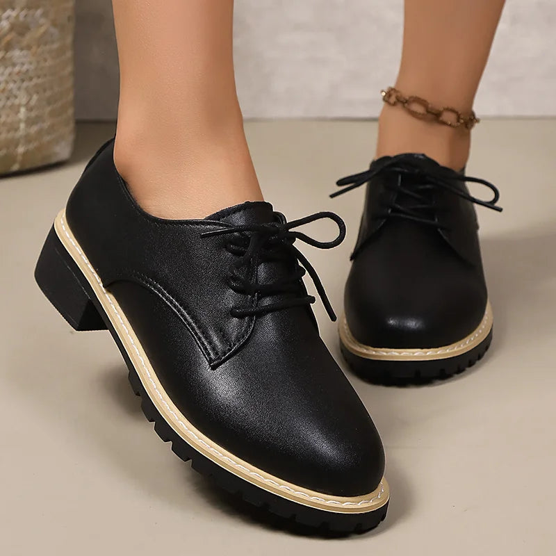 Shoes for Women High Quality Patent Leather Casual Shoe British Style Leather Shoe Lace up Oxford Shoes for Women Casual Loafers