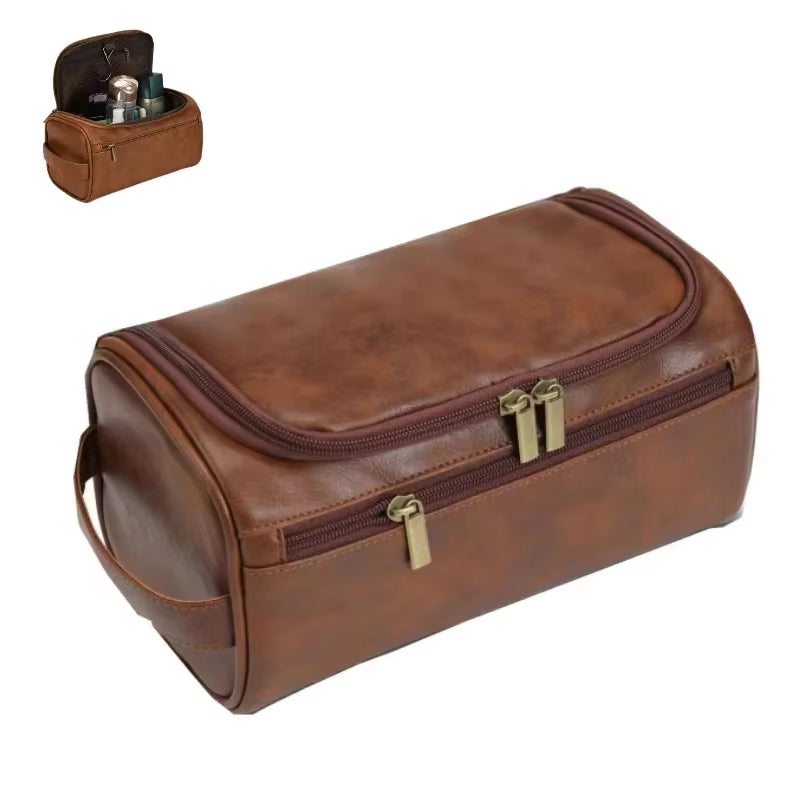 Leather Toiletry Bag for Men Women Dopp Kit Mens Hanging Toiletry Bag Travel Toiletry Bag for Traveling Large Cosmetic Bag for T