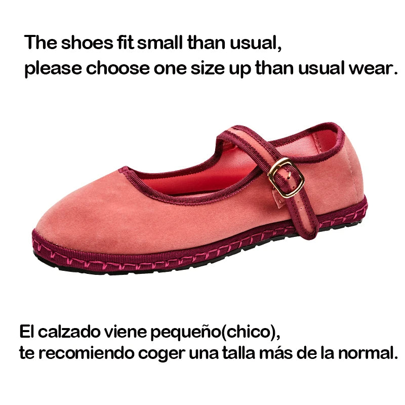Gray Mary Jeans Flats Shoes Women round Toe Hand Stitch Velvet Cloth Shoes Ladies Casual Soft Comfortable Ballet Shoes Loafers