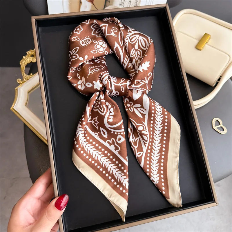 Bohemia Paisley Luxury Women'S Silk Satin Scarves Fashion 70Cm Square Flower Printed Headscarf Designer Scarf Headband