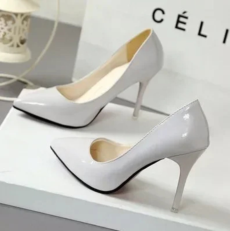 Nude Pumps for Women High Heel Shoes Female Fashion Patent Leather Sexy Pointed Toe Thin Heel Wedding Shoes plus Size 34-44