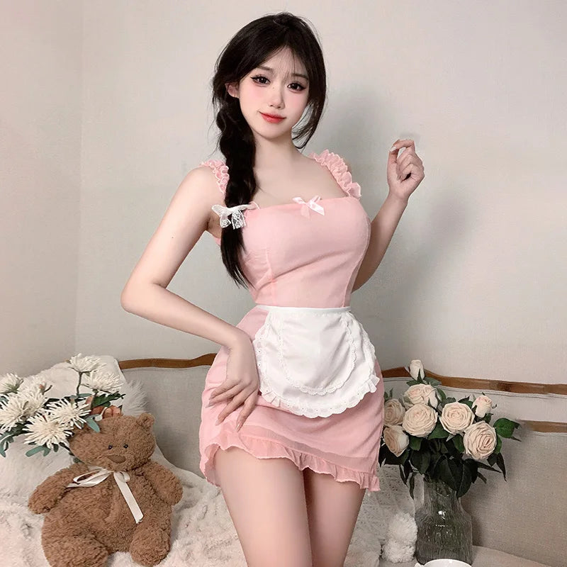 Cosplay Clothing Milk Flavored Pure Maid Dress Apron Bow Tie Lace Girl Kawaii Suspender Dress Sexy Costume Women Night Appeal