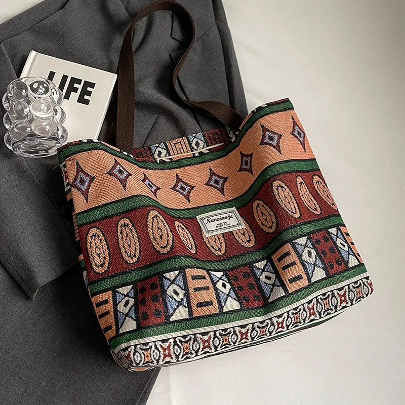 Large-Capacity Canvas Women'S Tote Bag Retro Versatile Single-Shoulder Commuting Mommy Handbag Designer Bucket Bag 2025