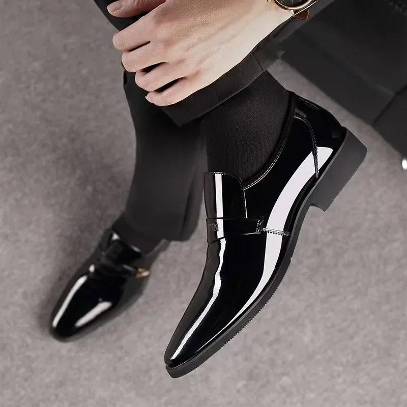 Men'S Leather Shoes Paten Oxford Shoes for Men Slip on Bright Leather Business Casual Shoes Footwear Pointed Toe Shoes for Man