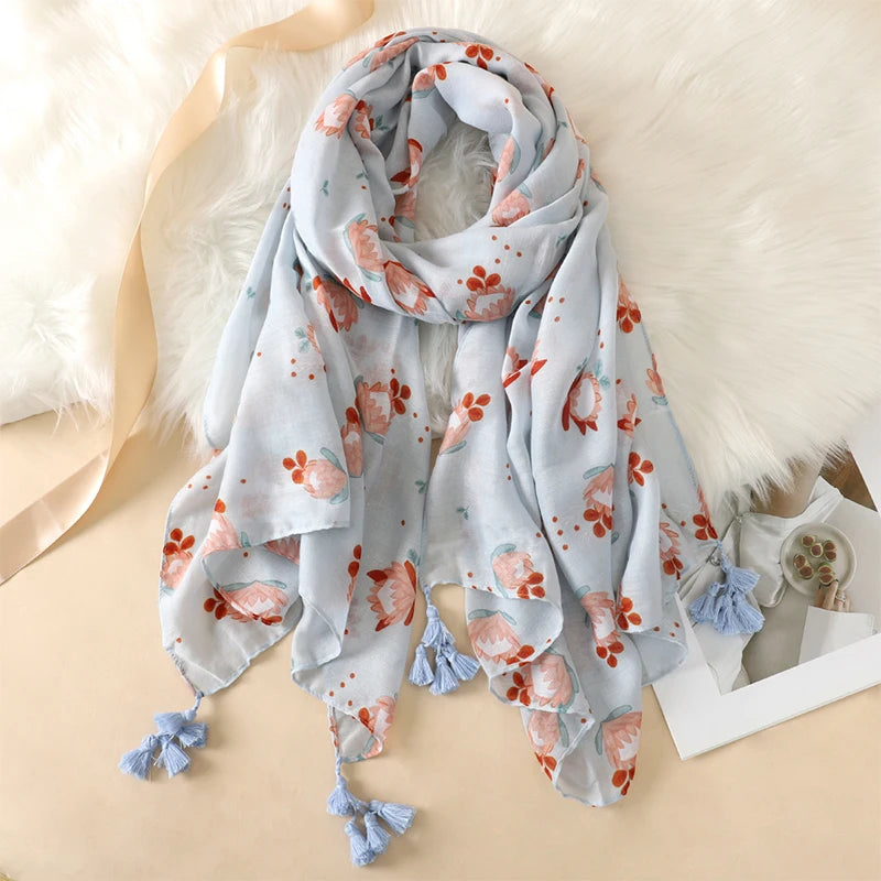 2023 Fashion Paisley Abstract Floral Tassel Viscose Shawl Scarf Lady High Quality Wrap Thin Pashmina Stole Muslim Hijab 180*90Cm