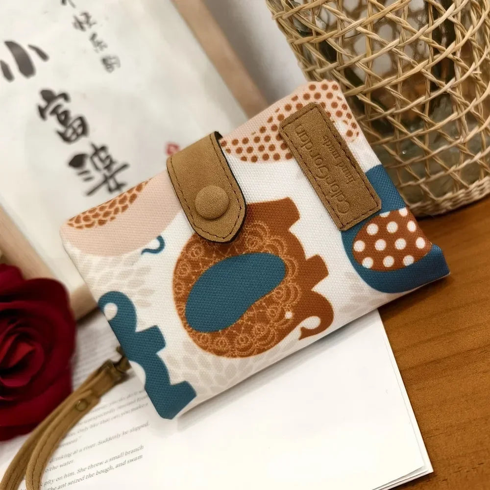 Women Cute Zipper Hasp Short Wallet PU Leather-Capacity Coin Purse Money Bag Frosted Printing ID Card Holder Girl Cute Clutch