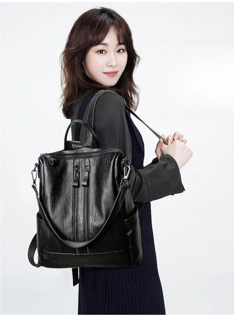 Women Soft Leather Backpack School Black Casual Multifunctional College Bag Large Capacity Shoulder Bags Travel Tote Backpack