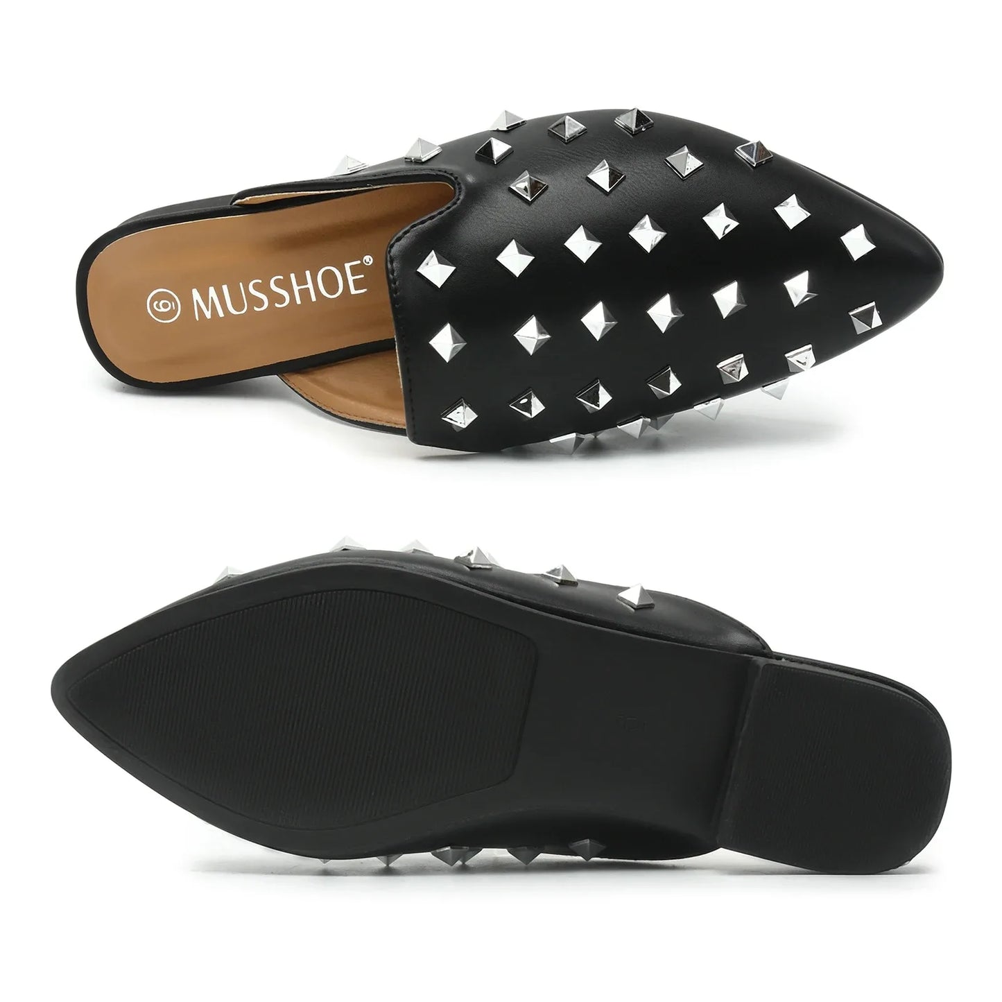 Riveted Slippers Women'S Shoes Leather Square Heel Low-Heel Slippers Casual Shoes Flat Shoes Loafers Footwear