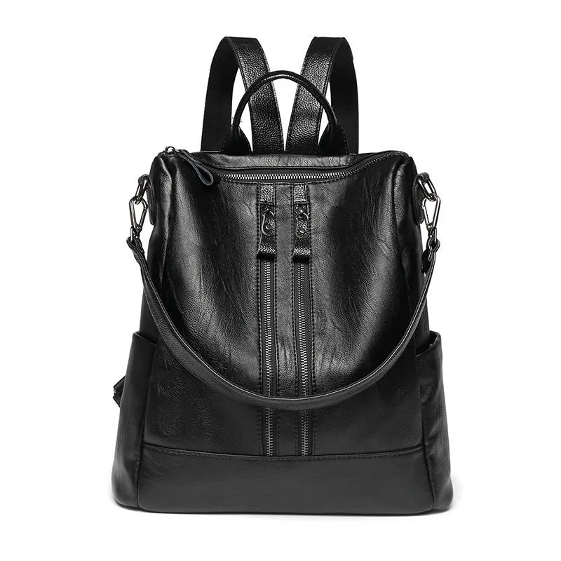 Women Soft Leather Backpack School Black Casual Multifunctional College Bag Large Capacity Shoulder Bags Travel Tote Backpack