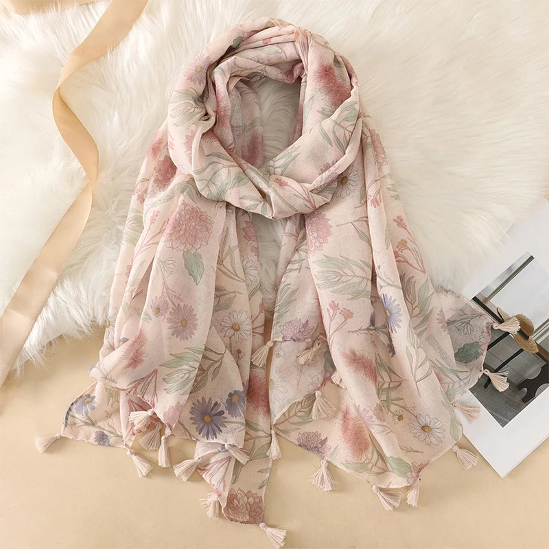 2023 Fashion Paisley Abstract Floral Tassel Viscose Shawl Scarf Lady High Quality Wrap Thin Pashmina Stole Muslim Hijab 180*90Cm