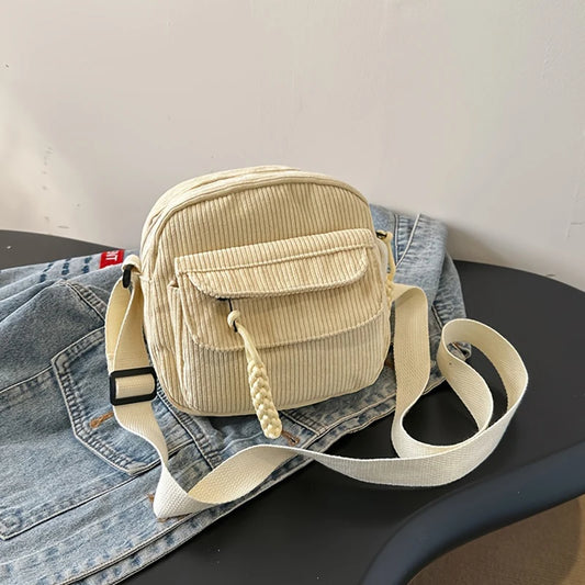 Korean Harajuku Messenger Bags Corduroy Women'S Small Shoulder Bag Teenager Girl Crossbody Bag Cute Tote Student Bolsa