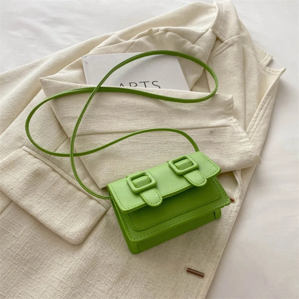 Fashion Mini Messenger Bags PU Leather Buckle Shoulder Bag Solid Color Crossbody Bags Ladies