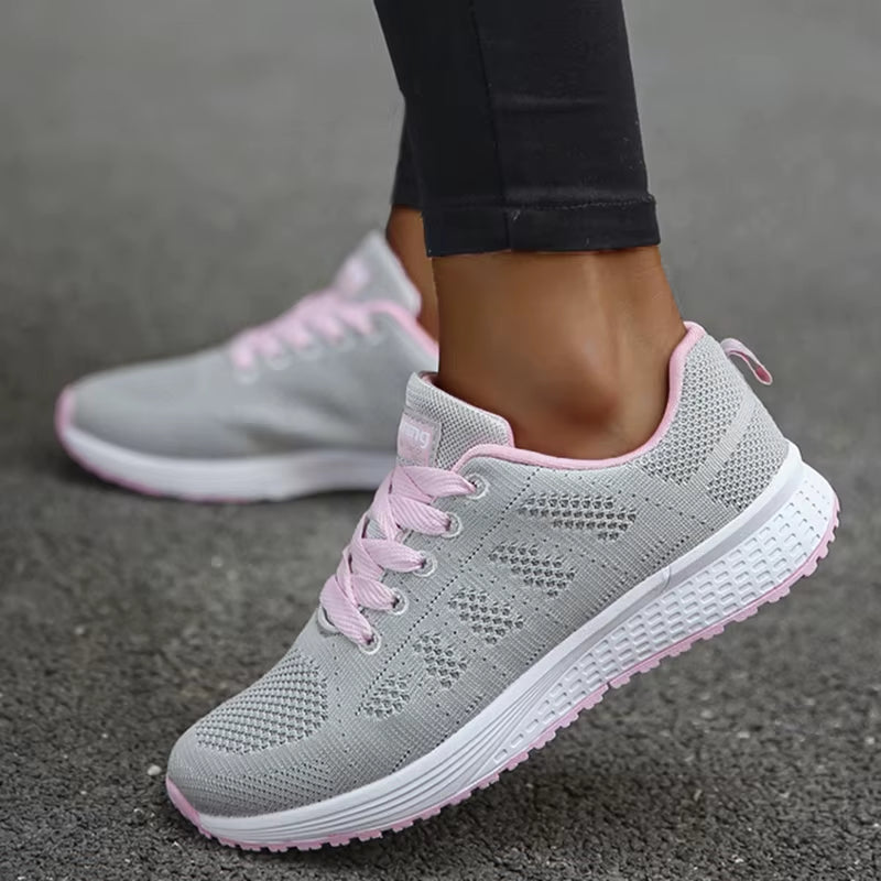 Women'S Sneakers Breathable 2025 New Fashion Flat Outdoor Woman Vulcanize Shoes Mesh Fabric Lace up Ladies Shoes Female Footwear