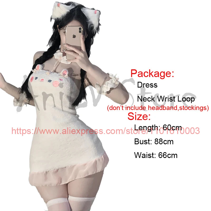 Anilv Cute Cat Plush Anime Kawaii Girl Kitty Maid Unifrom Outfit Nightdress Clothes Costumes Cosplay