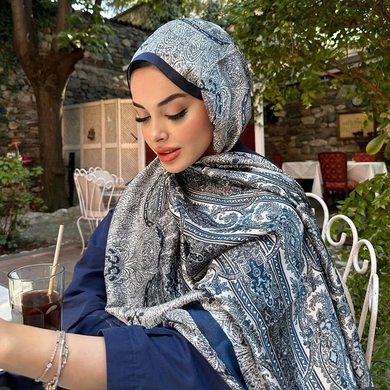 Oversized Silk Shawl for Women Luxury Paisley Print Sun Protection Wrap Summer Beach Cover up Muslim Hijab Scarf Fashion Bandana