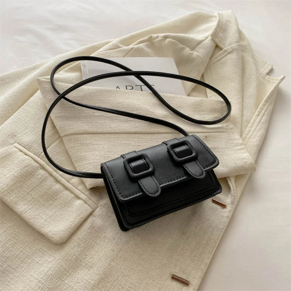 Fashion Mini Messenger Bags PU Leather Buckle Shoulder Bag Solid Color Crossbody Bags Ladies