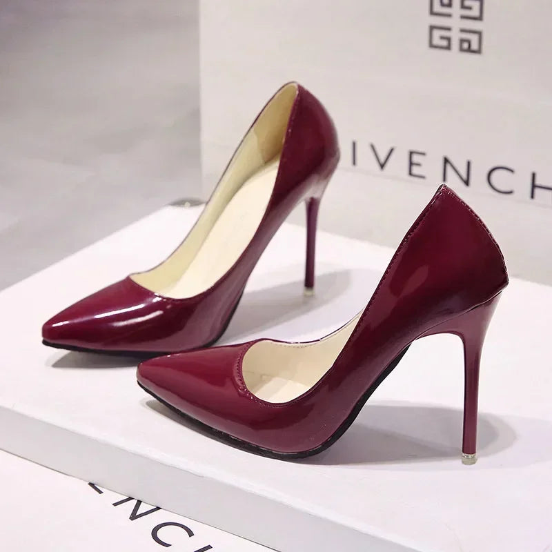 Nude Pumps for Women High Heel Shoes Female Fashion Patent Leather Sexy Pointed Toe Thin Heel Wedding Shoes plus Size 34-44