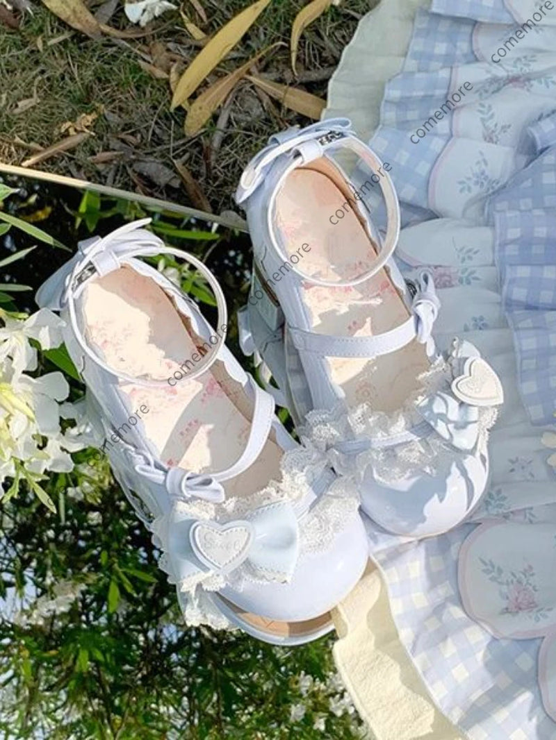 Women'S Sweet Lovely Mary Jane Shoes Court Style Bow Lolita Low Heel Small Leather Shoes Female Summer Elegant Princess Shoes