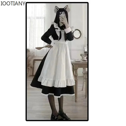 Women Classic Lolita Maid Dress Vintage Inspired Woman Outfits Cosplay Anime Enfant Black Long Sleeve Cos Maids Costume