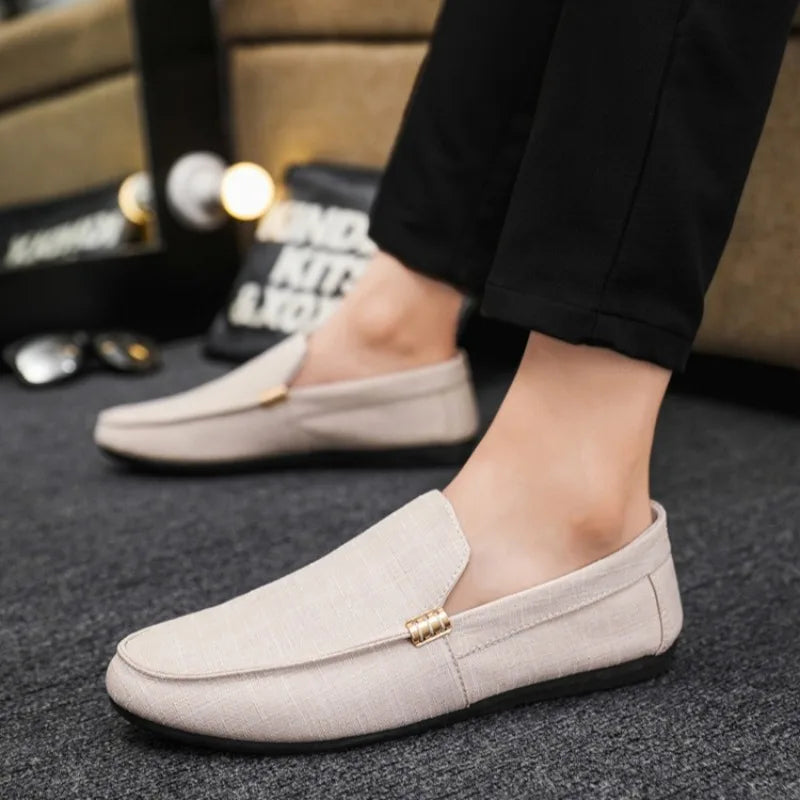 Men'S Loafers Classics Business Office Shoes Breathable Canvas Shoes Casual Driving Shoes Moccasins Walking Flats Large Size 48